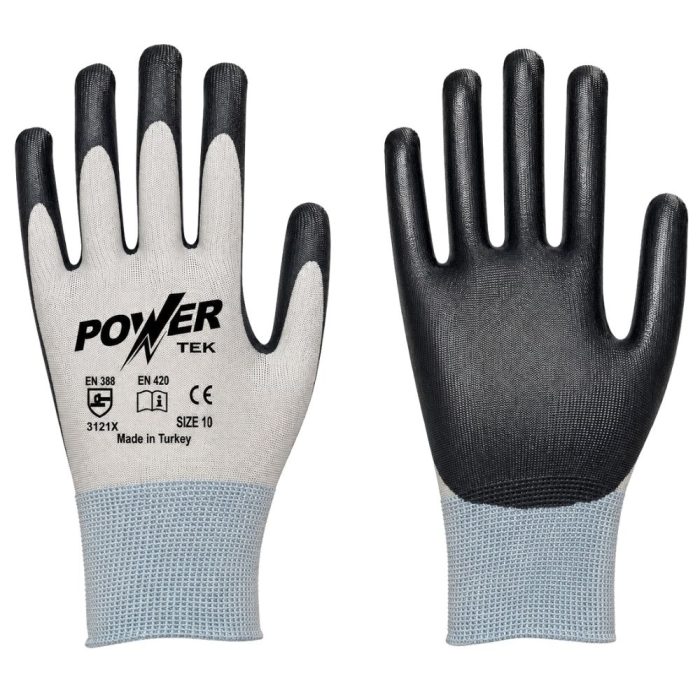 POWER TEK Gri-Siyah Düz Nitril İş Eldiveni 10 Numara 10 Çift