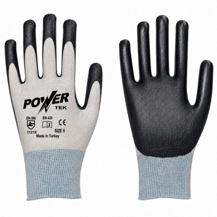 POWER TEK Gri-Siyah Düz Nitril İş Eldiveni 9 Numara 10 Çift